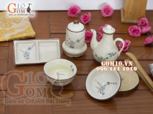 Bộ gia vị men kem vẽ đào xanh