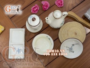 Bộ gia vị men kem vẽ đào xanh