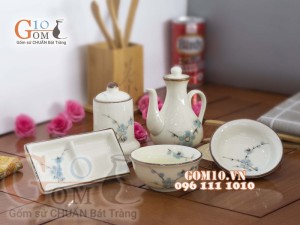 Bộ gia vị men kem vẽ đào xanh