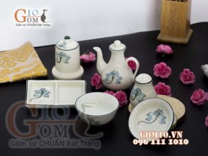 Bộ gia vị men kem vẽ Sen xanh