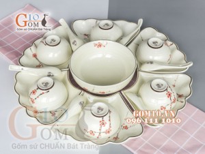 Bộ hoa mặt trời men kem vẽ hoa đào đỏ