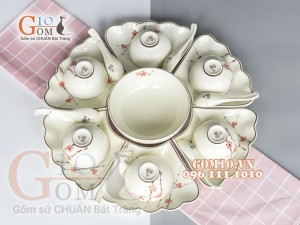 Bộ hoa mặt trời men kem vẽ hoa đào đỏ