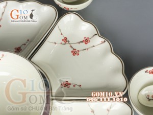 Bộ hoa mặt trời men kem vẽ hoa đào đỏ