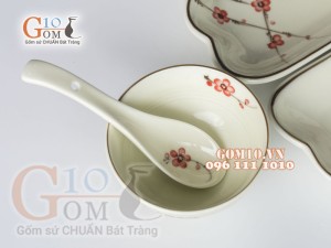 Bộ hoa mặt trời men kem vẽ hoa đào đỏ