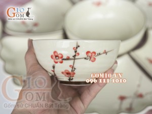Bộ hoa mặt trời men kem vẽ hoa đào đỏ