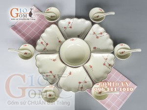 Bộ hoa mặt trời men kem vẽ hoa đào đỏ