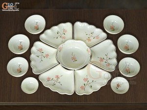 Bộ hoa mặt trời men kem vẽ hoa Đào hồng,15 chi tiết