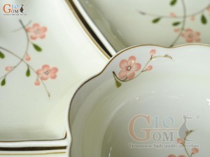 Bộ hoa mặt trời men kem vẽ hoa Đào hồng,15 chi tiết