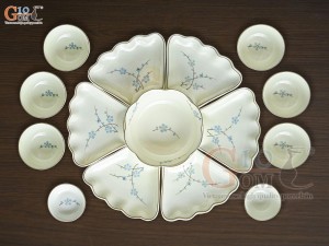 Bộ hoa mặt trời men kem vẽ hoa Đào xanh, 15 chi tiết (55cm)