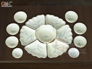 Bộ hoa mặt trời men kem vẽ hoa Đào xanh, 15 chi tiết (45cm)