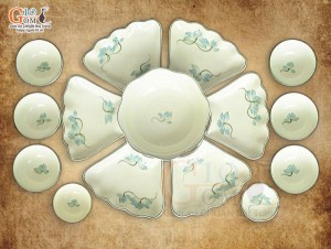 Bộ hoa mặt trời men kem vẽ hoa Sen xanh 55cm, 15 chi tiết