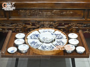 Bộ hoa mặt trời men lam cổ Rồng Phượng Như Ý, vẽ vàng 24k, 45cm