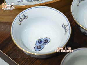 Bộ hoa mặt trời men lam cổ Rồng Phượng Như Ý, vẽ vàng 24k, 45cm