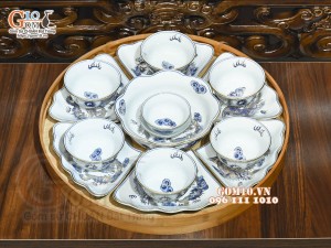 Bộ hoa mặt trời men lam cổ Rồng Phượng Như Ý, vẽ vàng 24k, 45cm