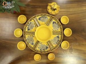 Bộ hoa mặt trời men màu vàng đắp nổi hoa Sen vẽ vàng 24k