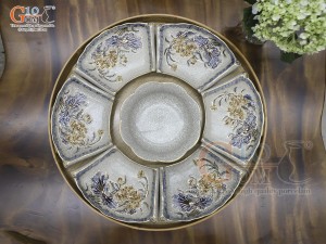 Bộ hoa mặt trời men rạn đắp nổi hoa Sen vẽ vàng 24k