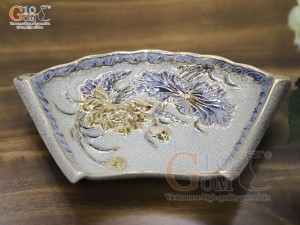 Bộ hoa mặt trời men rạn đắp nổi hoa Sen vẽ vàng 24k