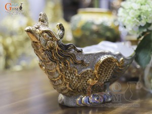 Bộ hoa mặt trời men rạn đắp nổi hoa Sen vẽ vàng 24k