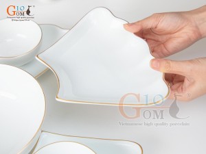 Bộ hoa mặt trời men trắng kẻ chỉ vàng kim, 15 chi tiết