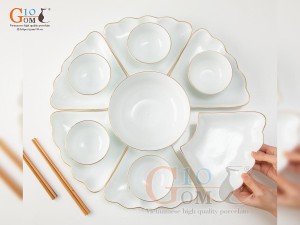 Bộ hoa mặt trời men trắng kẻ chỉ vàng kim, 15 chi tiết