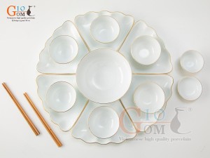 Bộ hoa mặt trời men trắng kẻ chỉ vàng kim, 15 chi tiết