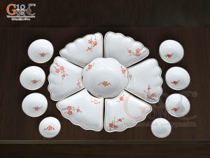 Bộ hoa mặt trời men trắng vẽ hoa Đào đỏ 45cm,15 chi tiết