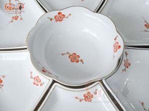 Bộ hoa mặt trời men trắng vẽ hoa Đào đỏ 45cm,15 chi tiết