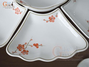 Bộ hoa mặt trời men trắng vẽ hoa Đào đỏ 45cm,15 chi tiết