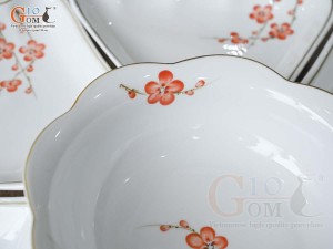 Bộ hoa mặt trời men trắng vẽ hoa Đào đỏ 45cm,15 chi tiết