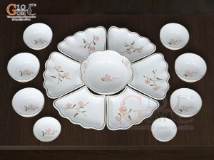 Bộ hoa mặt trời men trắng vẽ hoa Đào hồng 45cm,15 chi tiết