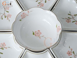 Bộ hoa mặt trời men trắng vẽ hoa Đào hồng 45cm,15 chi tiết