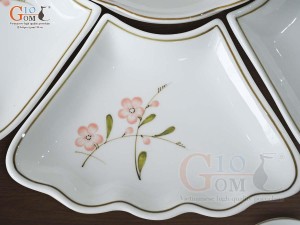 Bộ hoa mặt trời men trắng vẽ hoa Đào hồng 45cm,15 chi tiết
