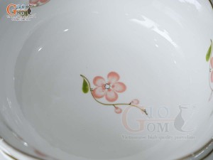 Bộ hoa mặt trời men trắng vẽ hoa Đào hồng 45cm,15 chi tiết