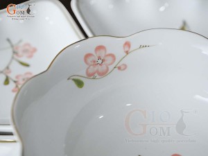 Bộ hoa mặt trời men trắng vẽ hoa Đào hồng 45cm,15 chi tiết