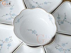 Bộ hoa mặt trời men trắng vẽ hoa Đào xanh 45cm,15 chi tiết