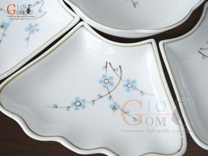Bộ hoa mặt trời men trắng vẽ hoa Đào xanh 45cm,15 chi tiết