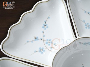 Bộ hoa mặt trời men trắng vẽ hoa Đào xanh 45cm,15 chi tiết