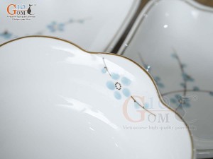 Bộ hoa mặt trời men trắng vẽ hoa Đào xanh 45cm,15 chi tiết