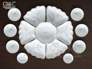 Bộ hoa mặt trời men trắng vẽ hoa Đào xanh 55cm,15 chi tiết