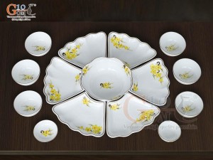 Bộ hoa mặt trời men trắng vẽ hoa Mai vàng 55cm,15 chi tiết