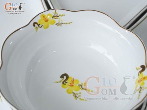 Bộ hoa mặt trời men trắng vẽ hoa Mai vàng 55cm,15 chi tiết