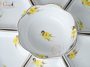 Bộ hoa mặt trời men trắng vẽ hoa Mai vàng 55cm,15 chi tiết