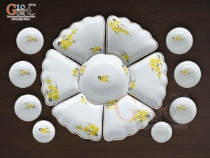 Bộ hoa mặt trời men trắng vẽ hoa Mai vàng 55cm,15 chi tiết