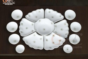 Bộ hoa mặt trời men trắng vẽ ngàn hoa 55cm,15 chi tiết