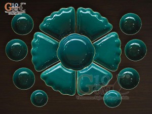 Bộ hoa mặt trời men xanh kẻ chỉ vàng kim 55cm,15 chi tiết