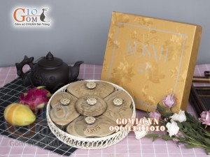 Bộ khay mứt men màu 5 cánh tim khay tròn - in logo