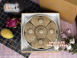 Bộ khay mứt men màu 5 cánh tim khay tròn - in logo