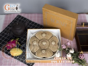 Bộ khay mứt men màu 5 cánh tim khay tròn - in logo