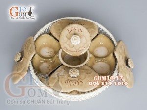 Bộ khay mứt men màu 5 cánh tim khay tròn - in logo