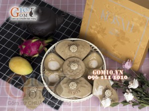 Bộ khay mứt men màu 5 cánh tim khay tròn - in logo